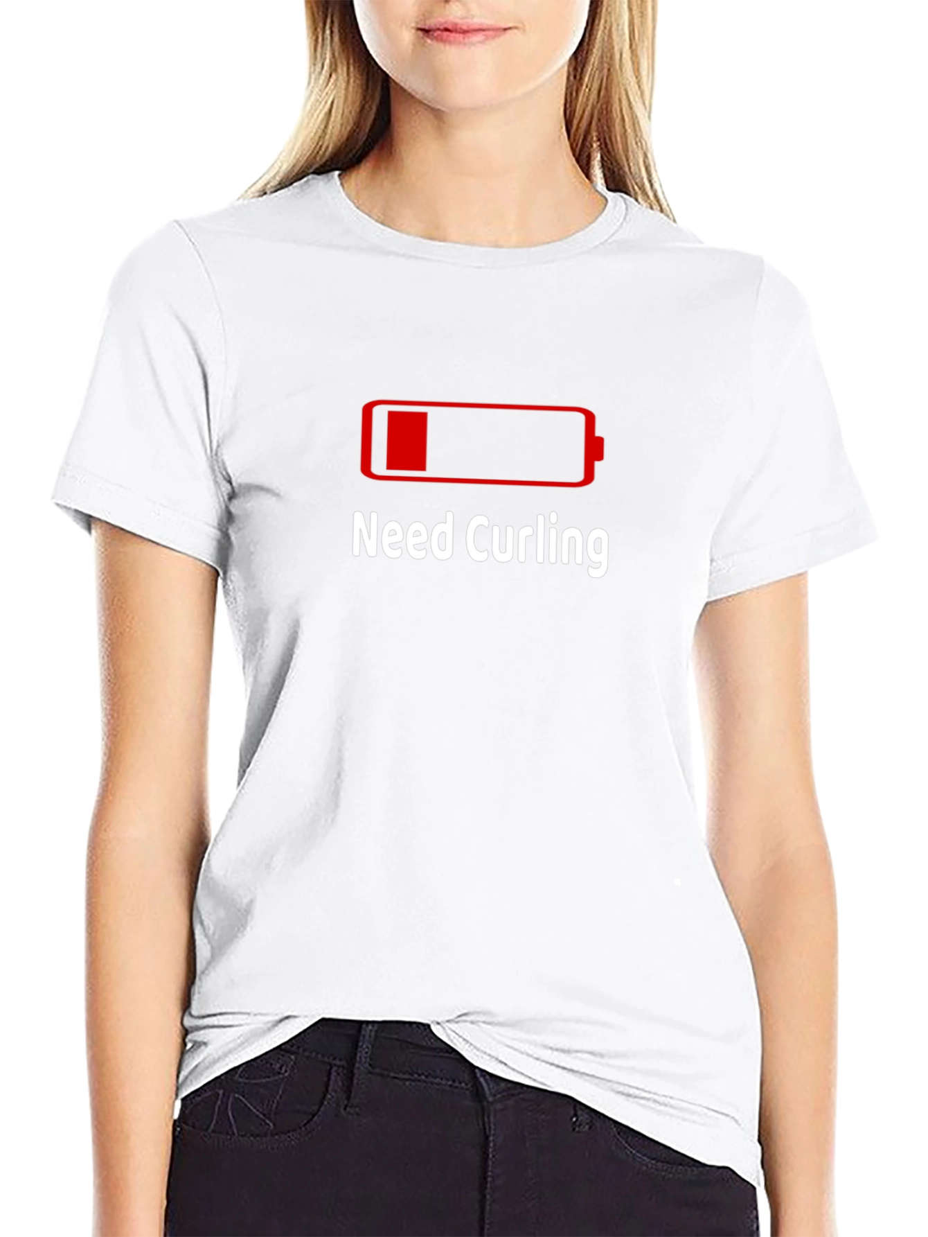 Need Curling T-Shirt - Low Battery Funny Tee