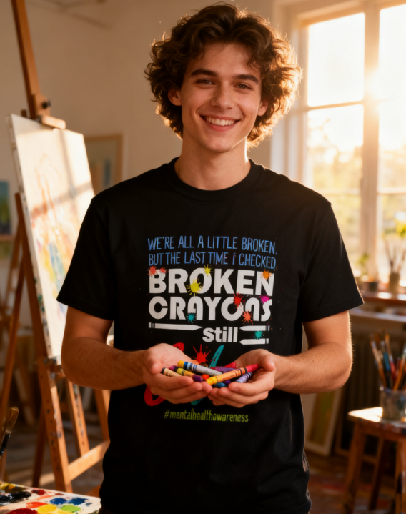 Broken Crayons Still Color Mental Health Awareness T-Shirt - 100% Cotton, Inspirational Tee for Daily Wear & Advocacy Events
