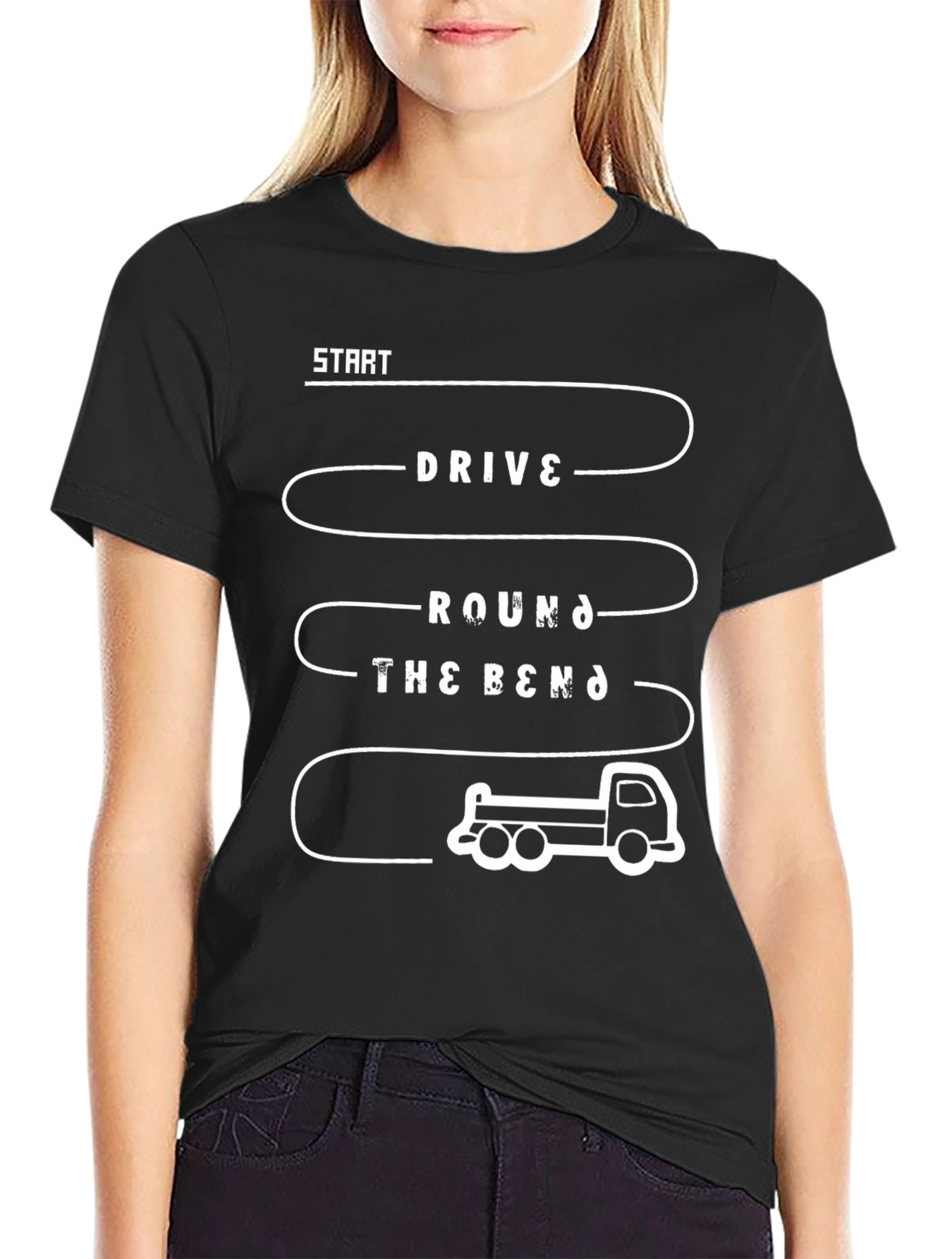 Drive Round the Bend Black Graphic T-Shirt