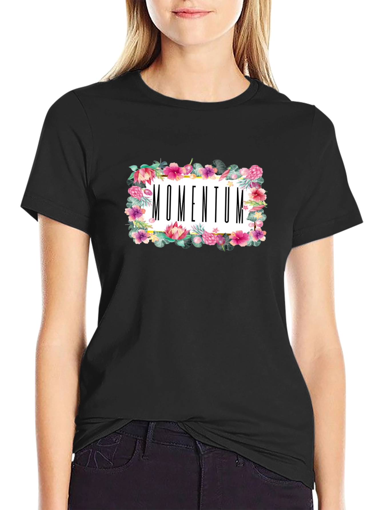 Momentum Floral Graphic Black T-Shirt