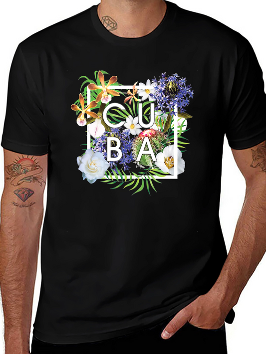 Cuba Floral Graphic Black T-Shirt