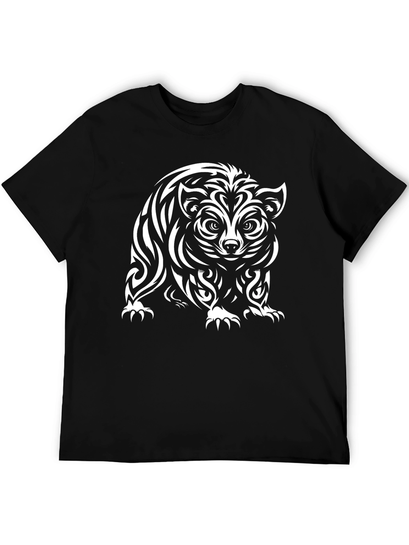 Tribal Raccoon Graphic Black T-Shirt
