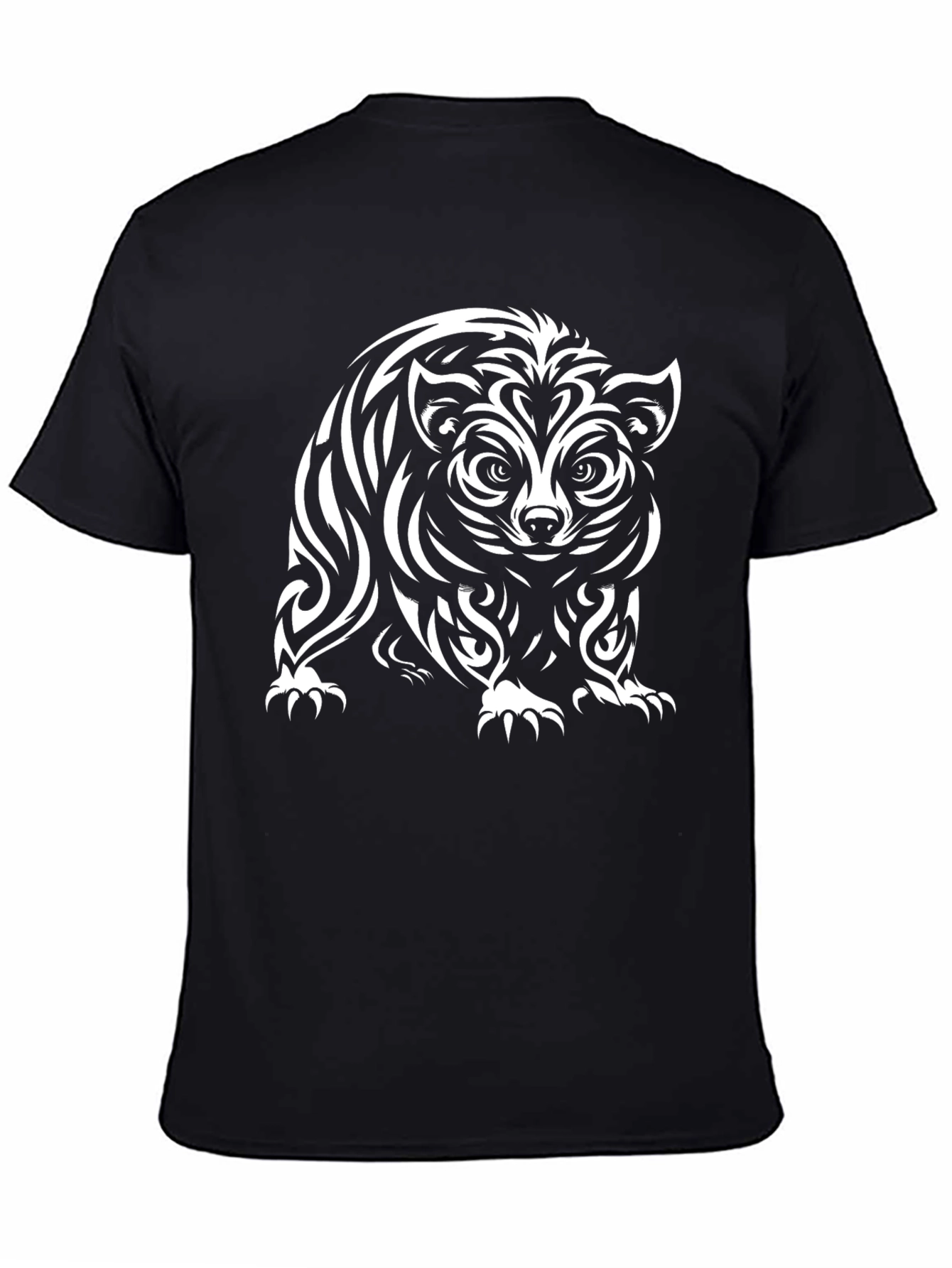 Tribal Raccoon Graphic Black T-Shirt