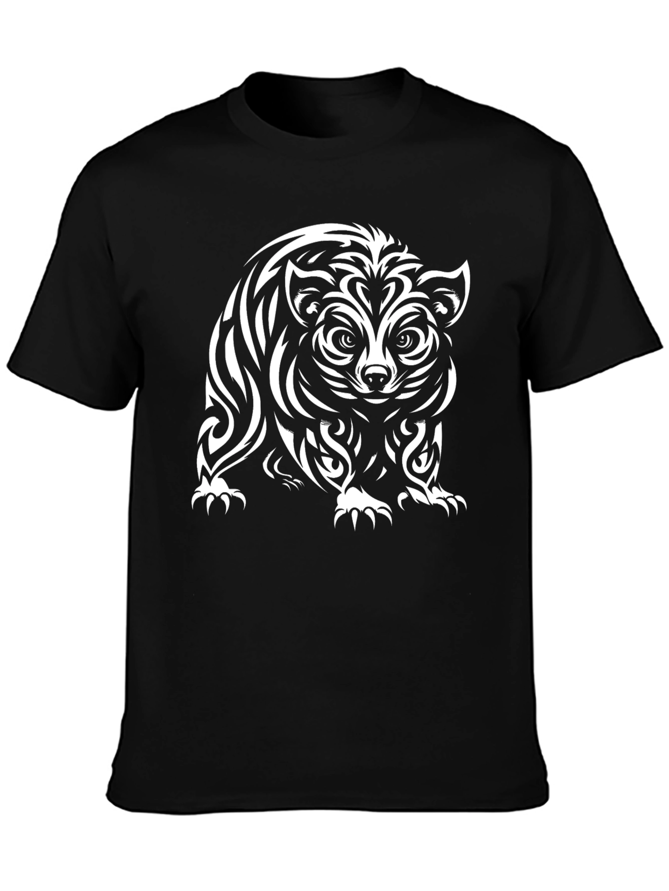 Tribal Raccoon Graphic Black T-Shirt