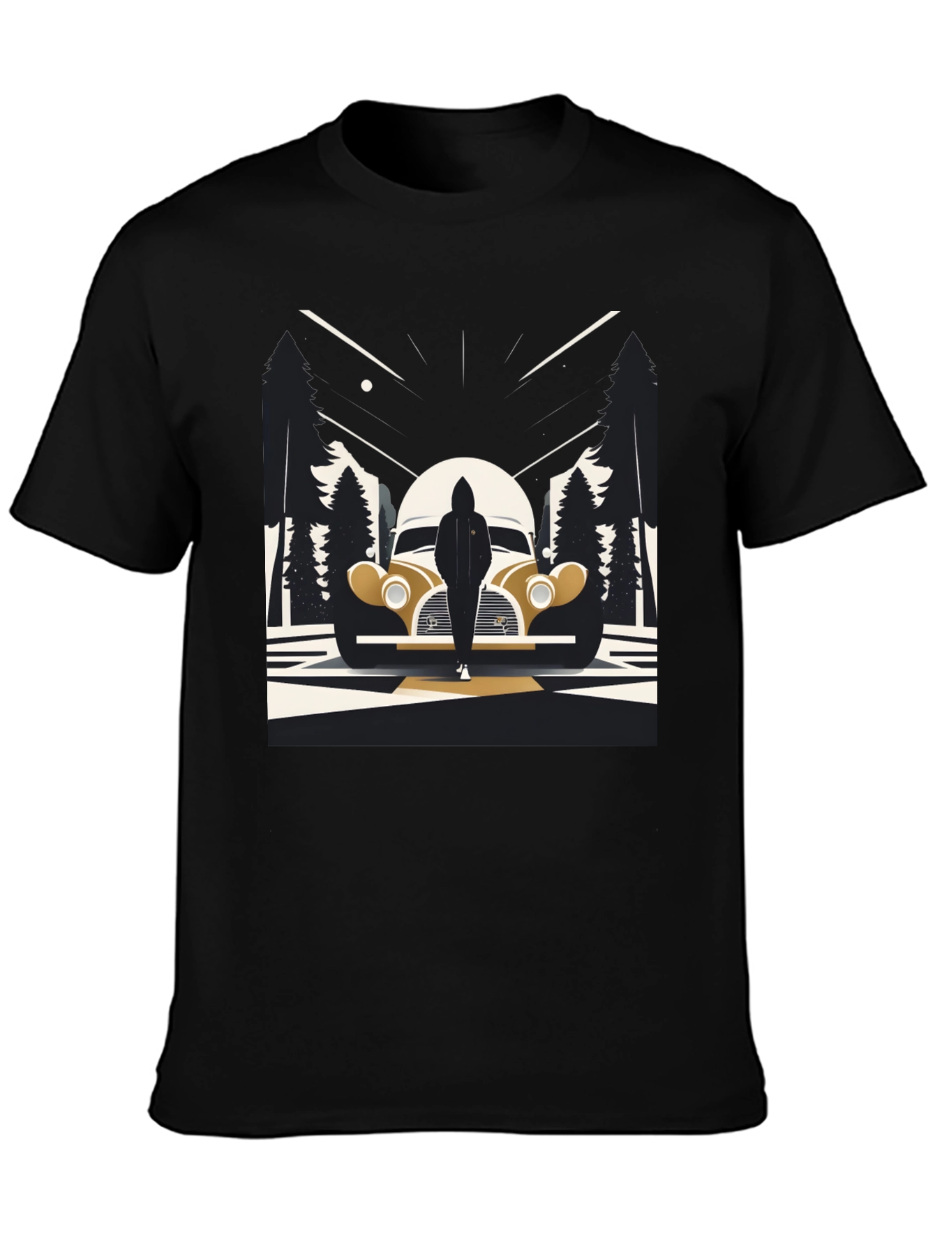 Retro Car & Silhouette Graphic Tee - Classic Style