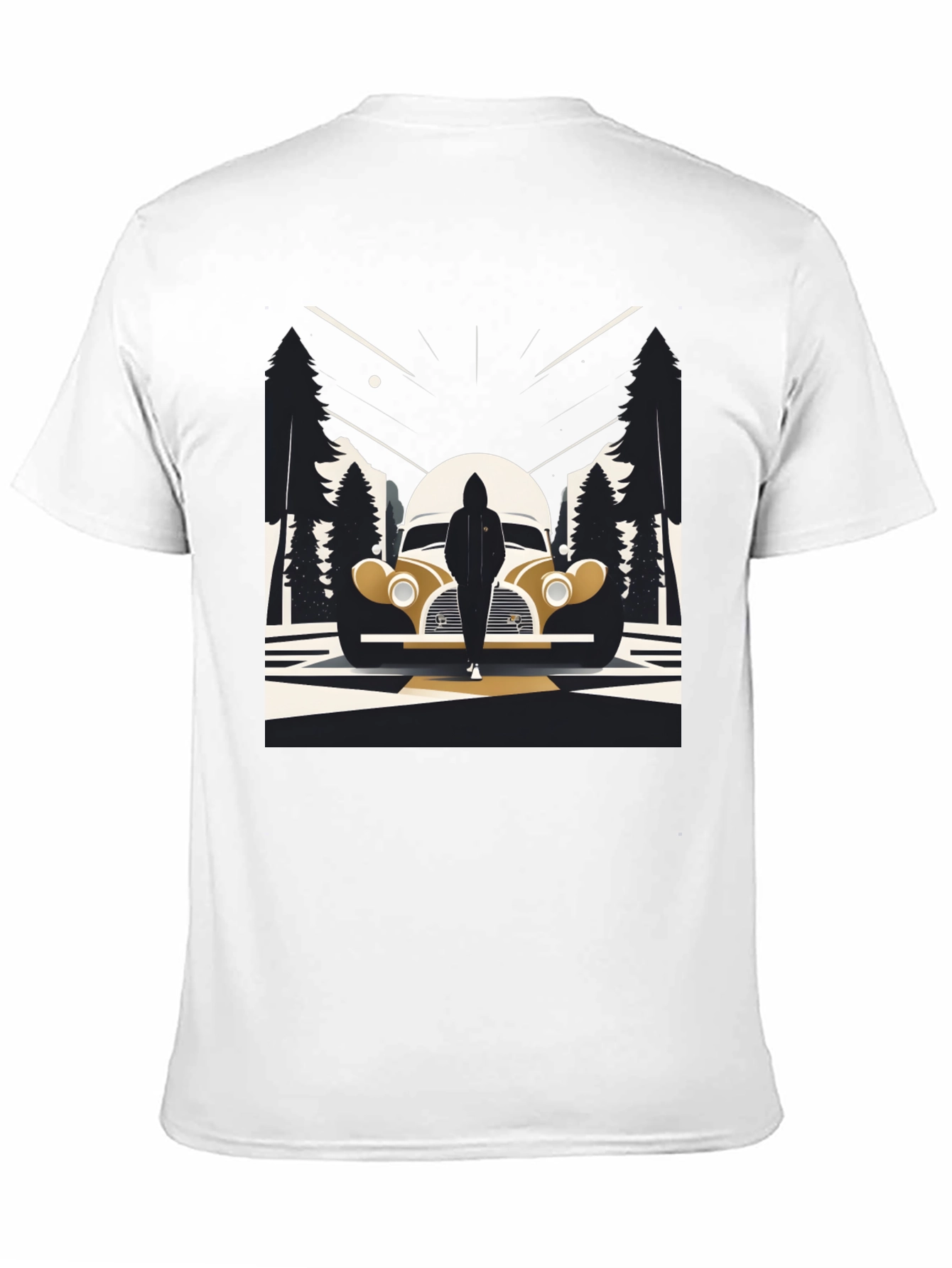Retro Car & Silhouette Graphic Tee - Classic Style