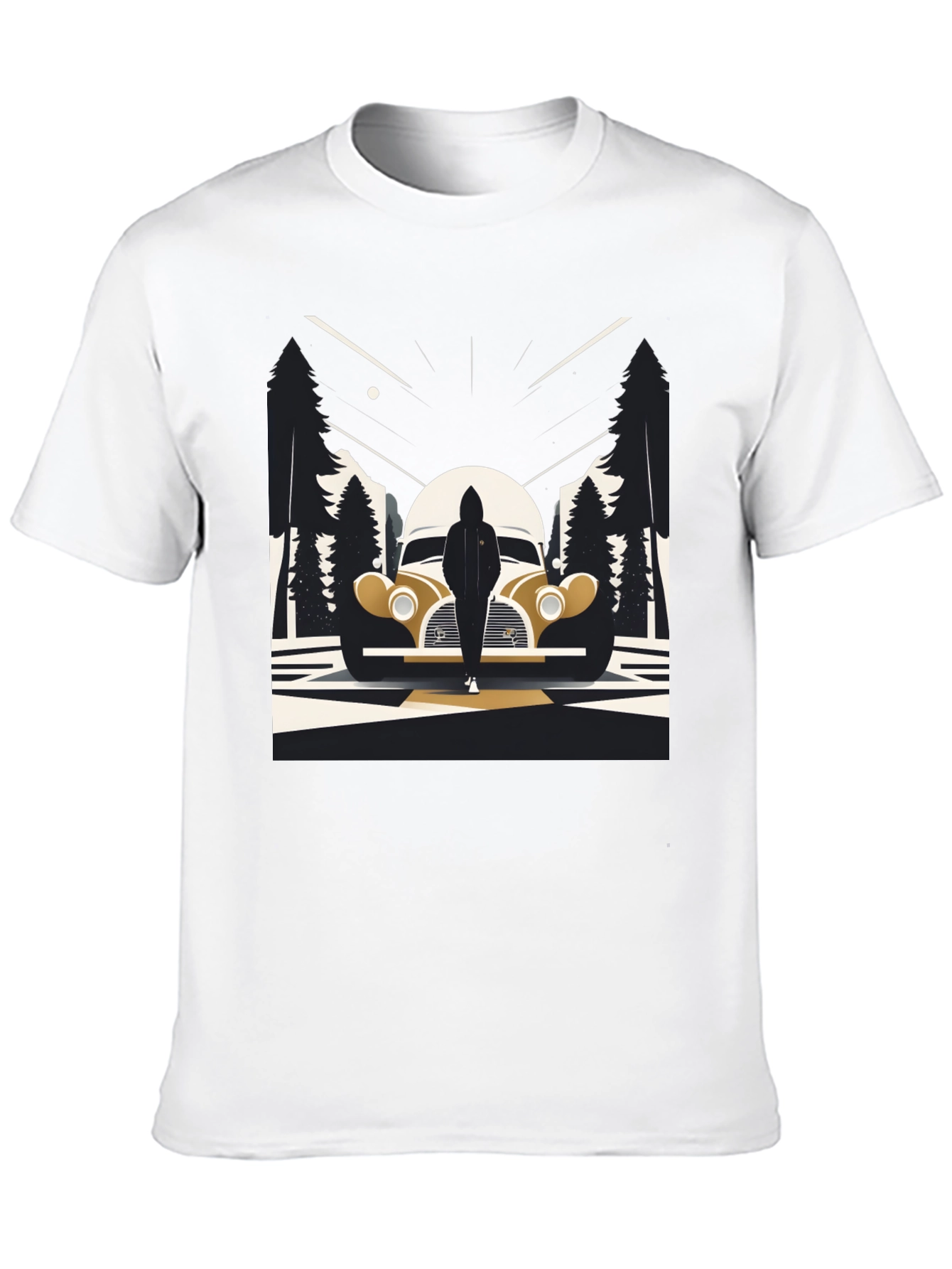 Retro Car & Silhouette Graphic Tee - Classic Style