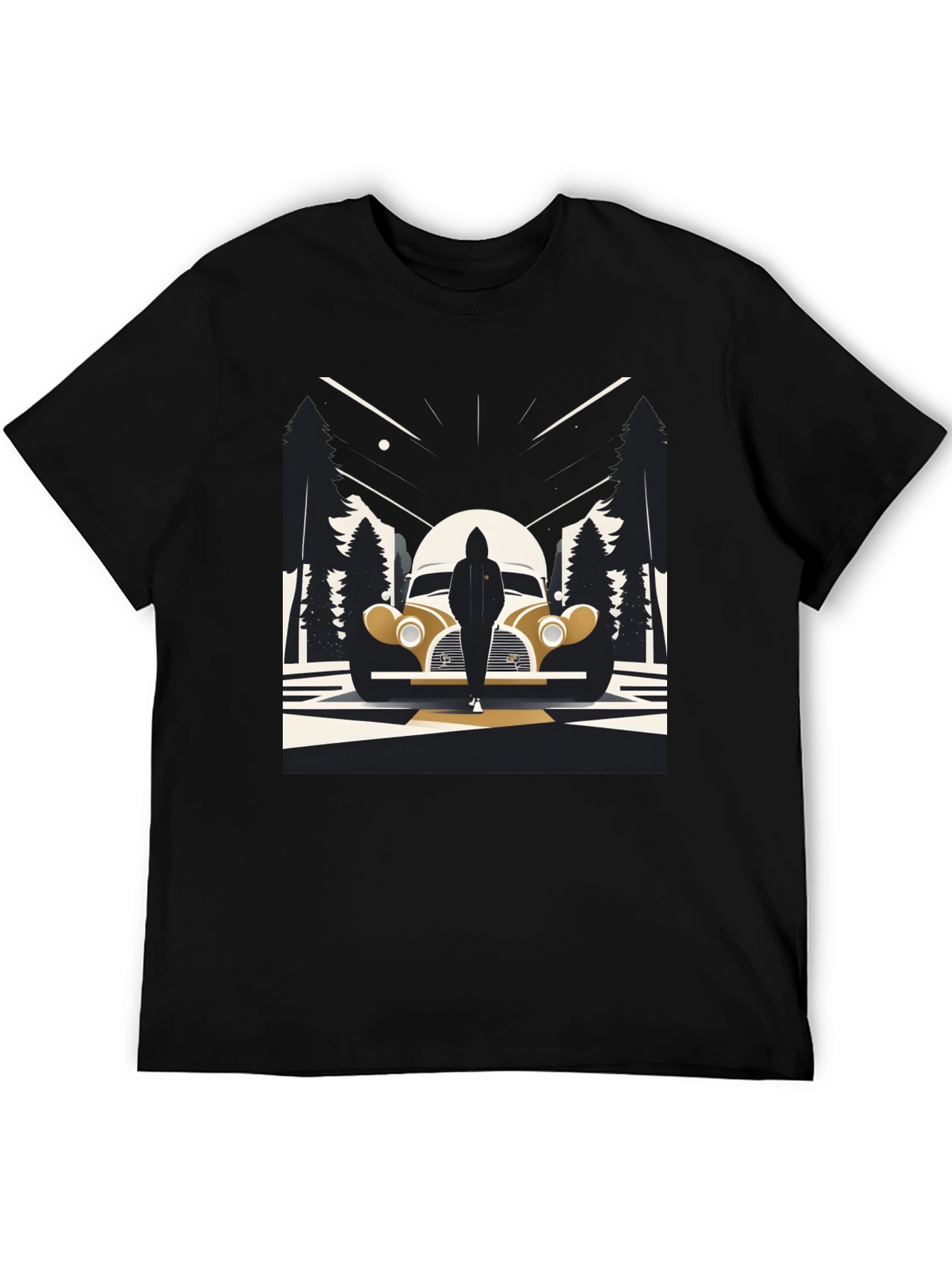 Retro Car & Silhouette Graphic Tee - Classic Style