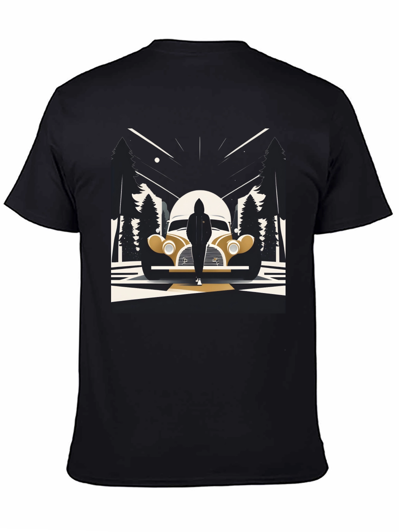 Retro Car & Silhouette Graphic Tee - Classic Style