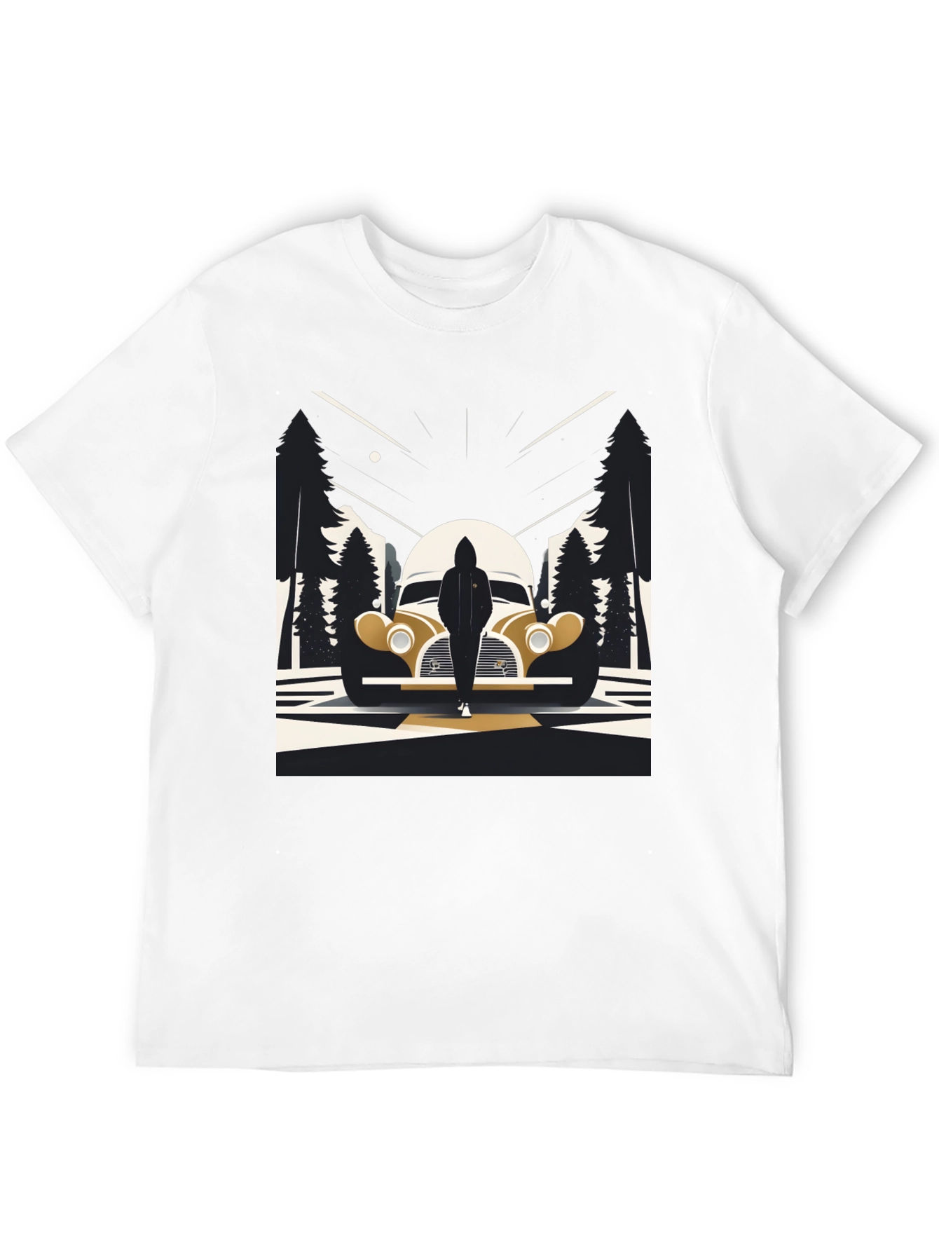 Retro Car & Silhouette Graphic Tee - Classic Style