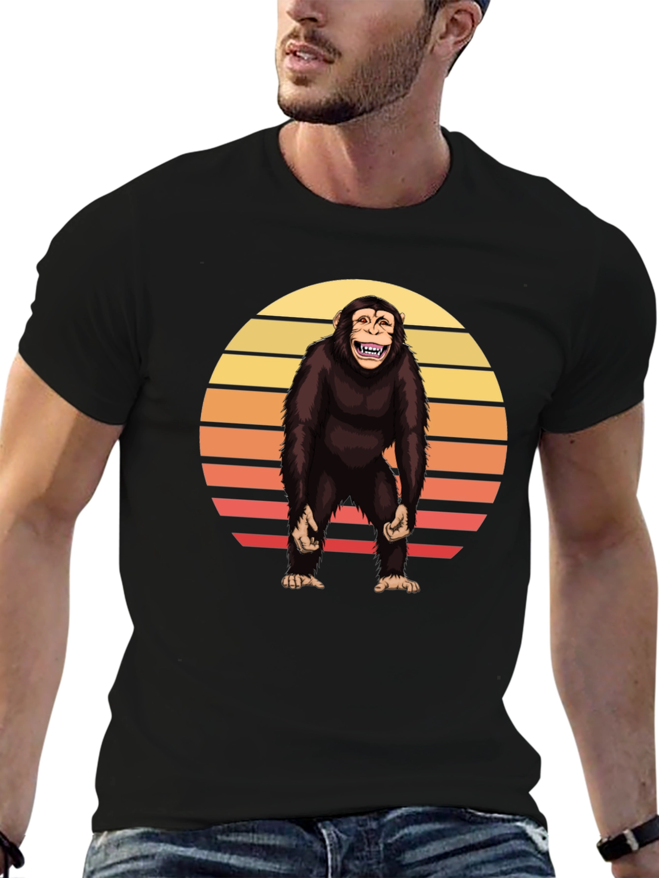 Retro Chimpanzee Sunset Graphic Tee