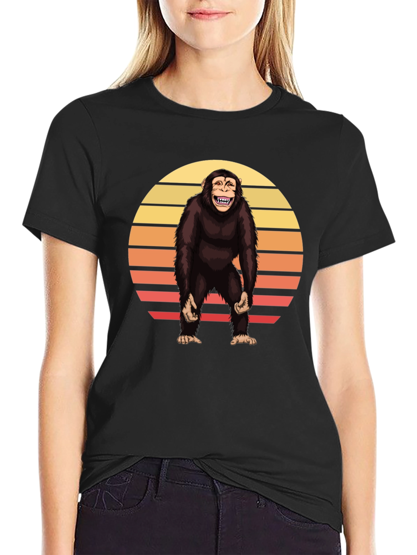 Retro Chimpanzee Sunset Graphic Tee