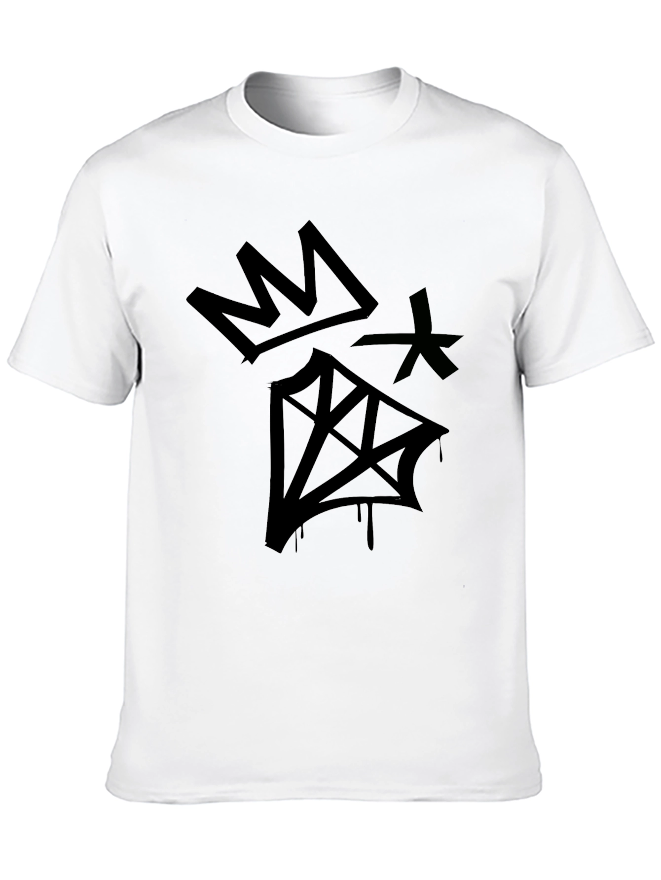 Graphic Print Black T-Shirt - Crown & Diamond Design
