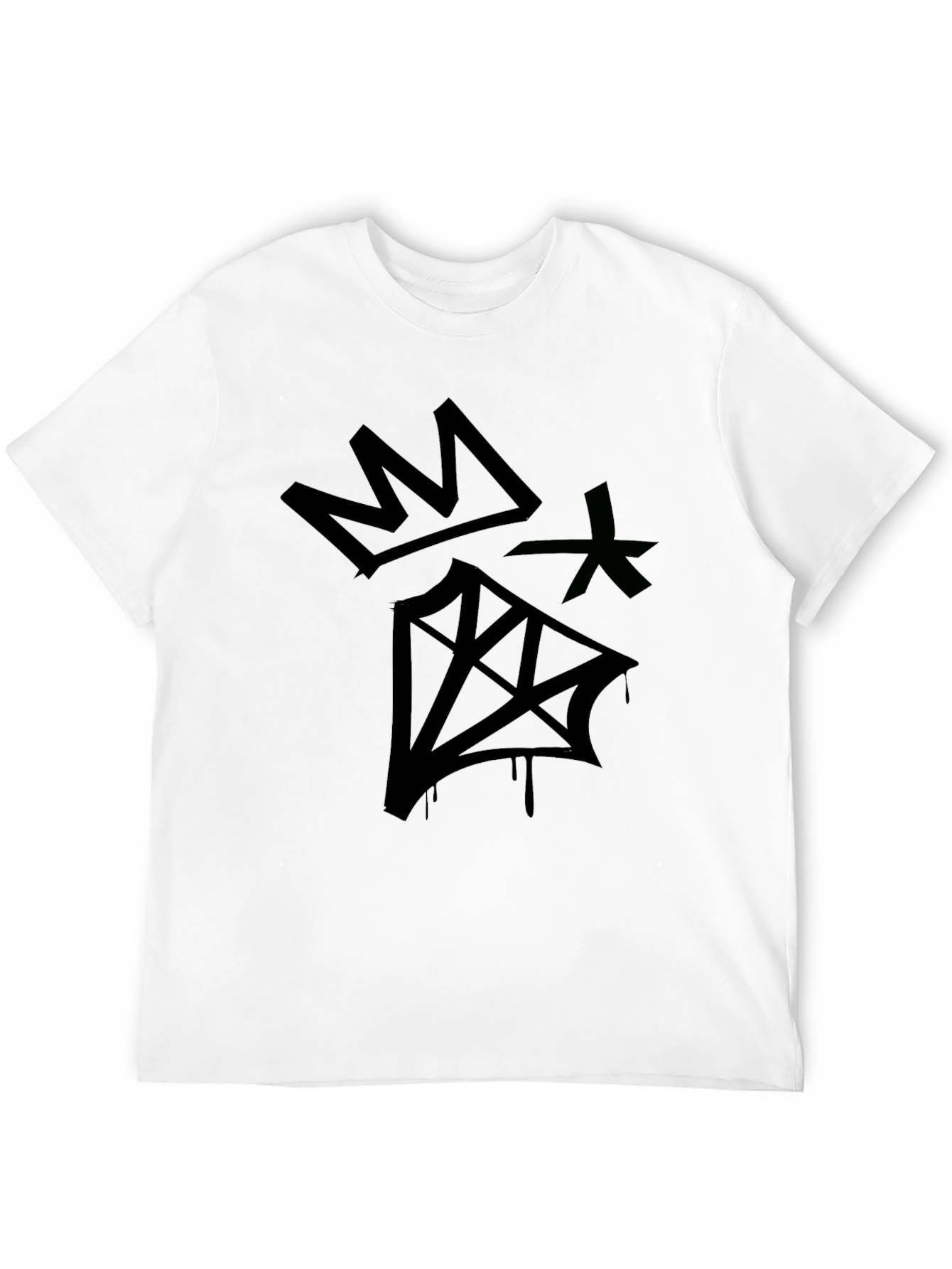 Graphic Print Black T-Shirt - Crown & Diamond Design