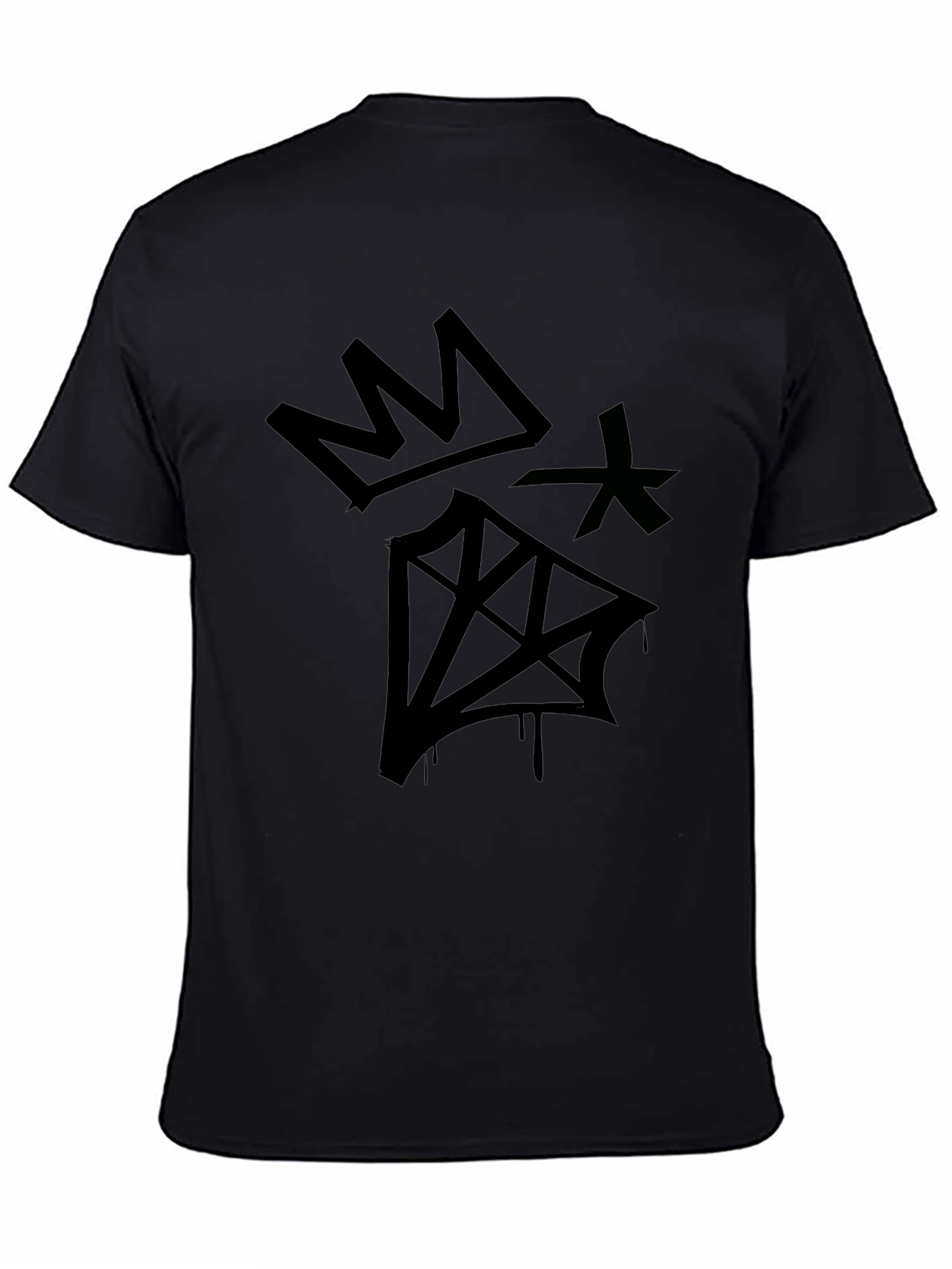 Graphic Print Black T-Shirt - Crown & Diamond Design