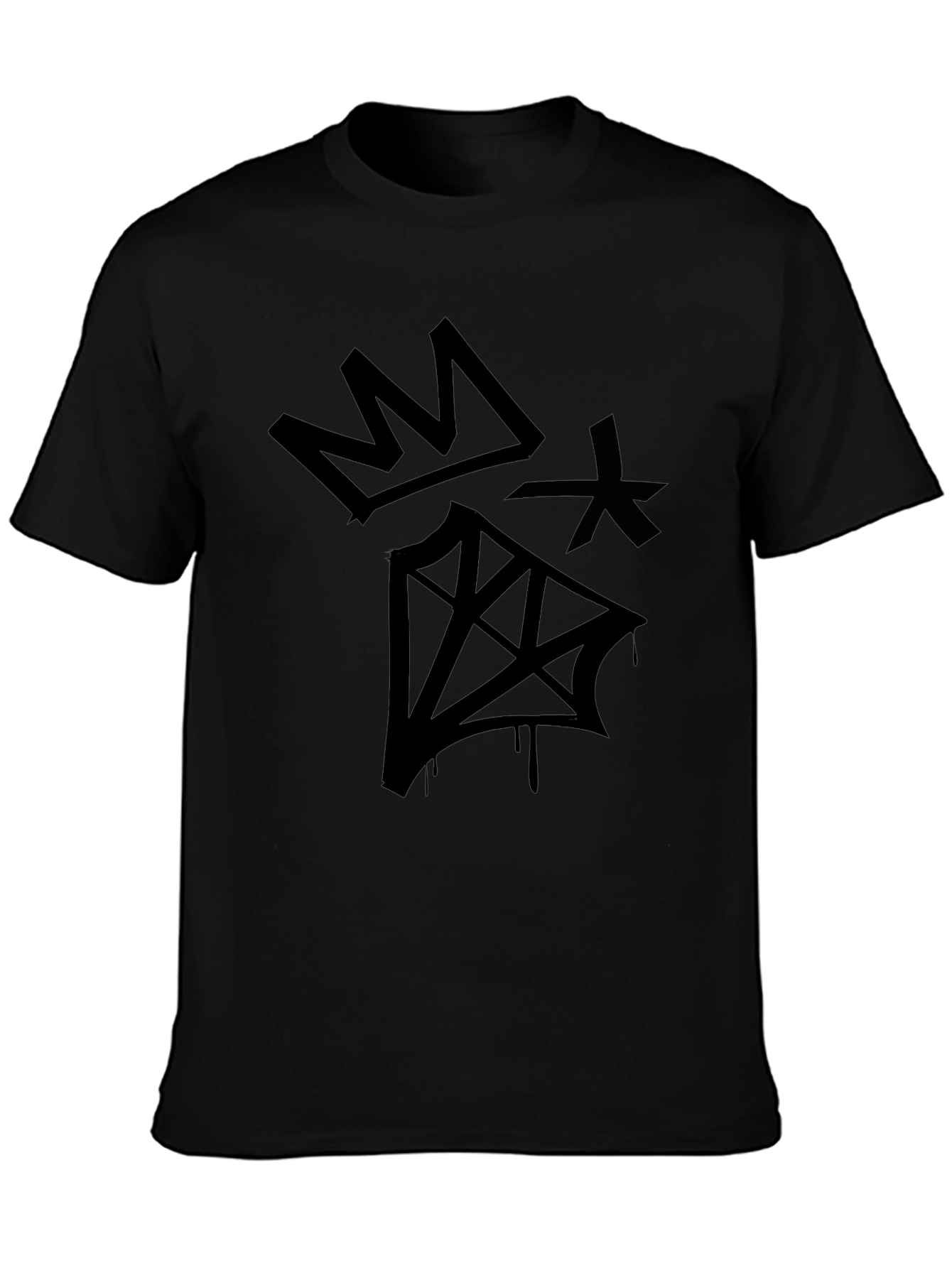 Graphic Print Black T-Shirt - Crown & Diamond Design
