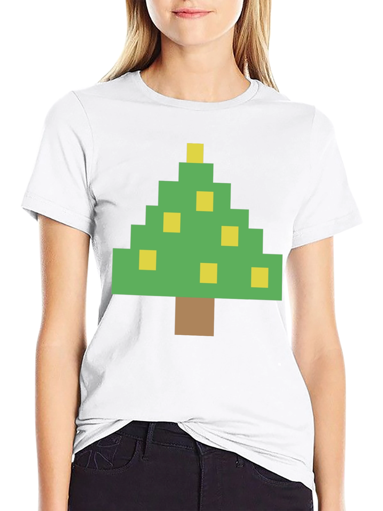 Pixelated Christmas Tree Graphic Tee - Holiday Style!