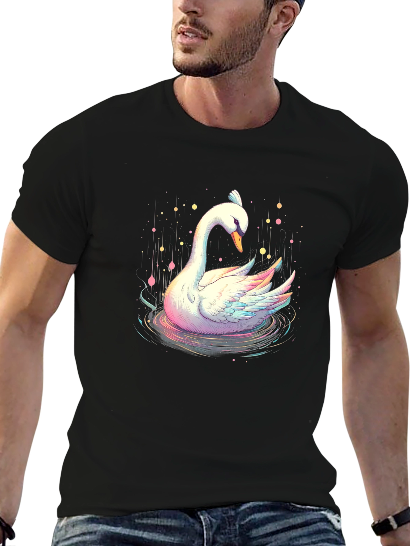 Swan Graphic Tee - Artistic Black T-Shirt