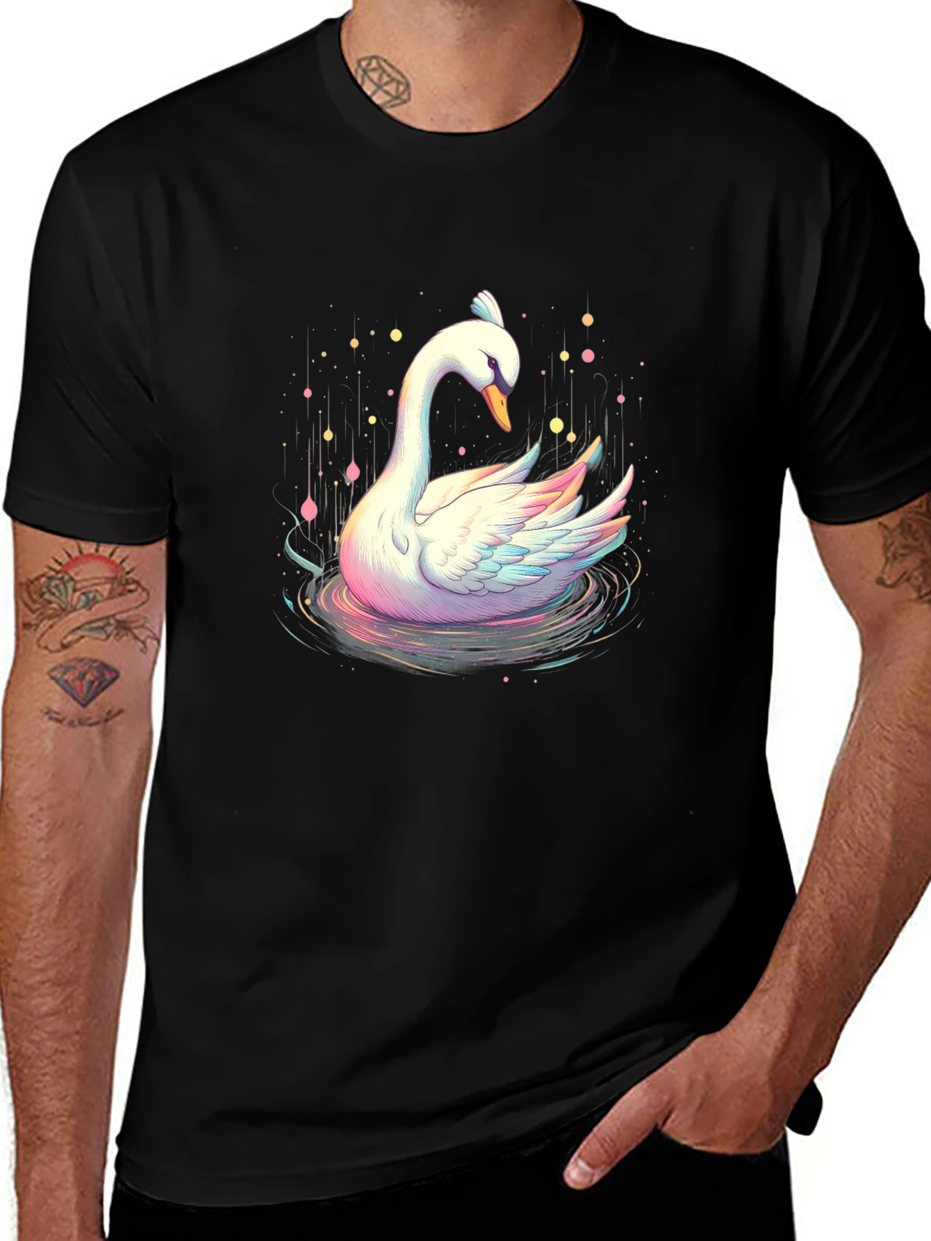 Swan Graphic Tee - Artistic Black T-Shirt