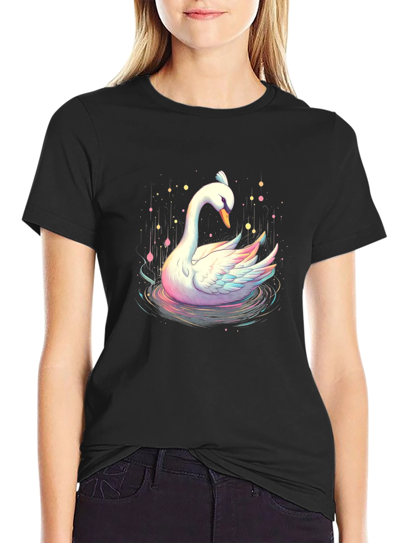 Swan Graphic Tee - Artistic Black T-Shirt