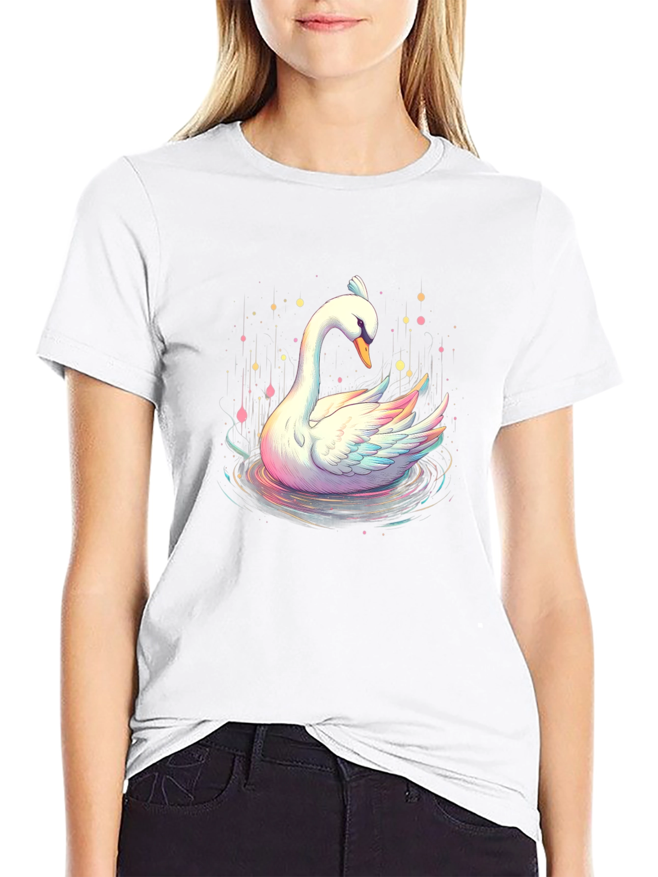 Swan Graphic Tee - Artistic Black T-Shirt