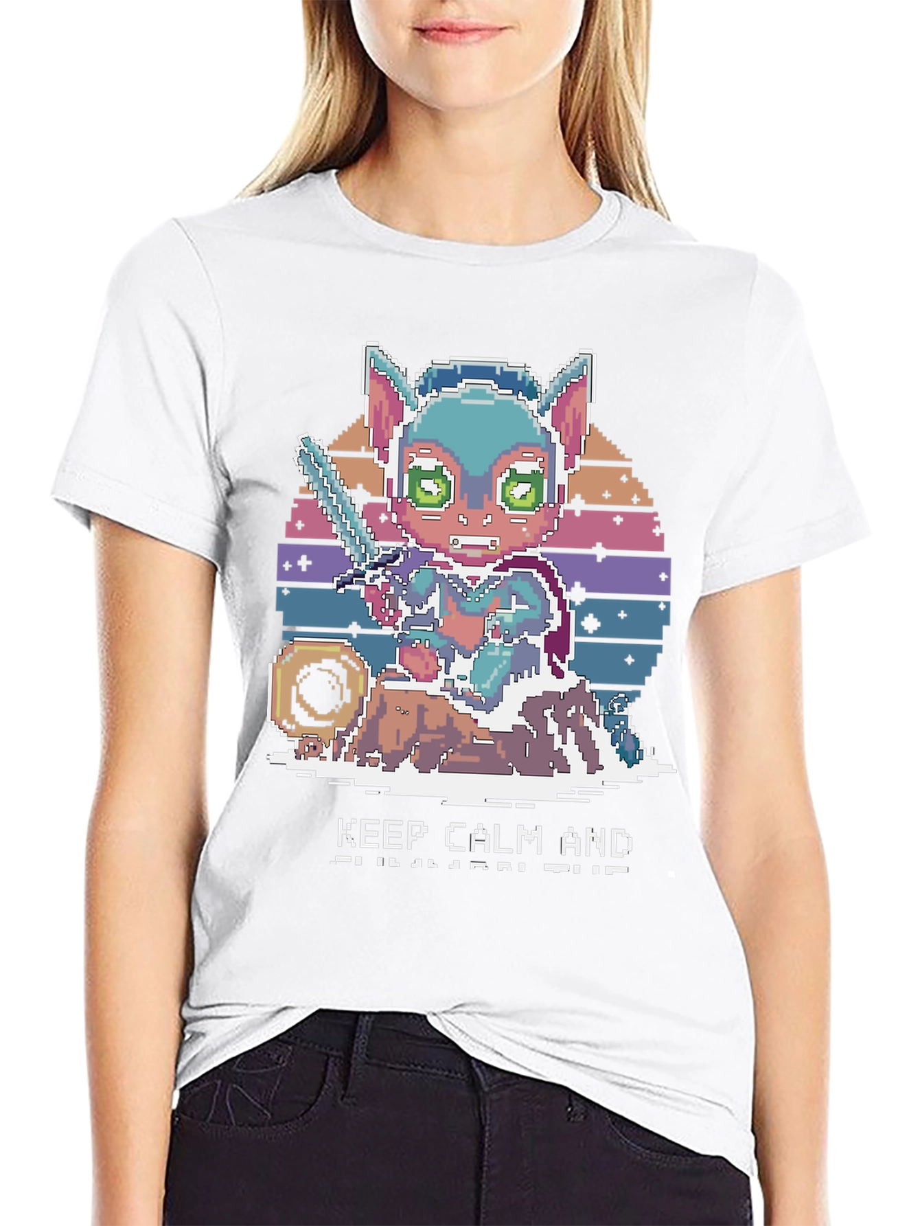 Pixel Art Cat Warrior T-Shirt