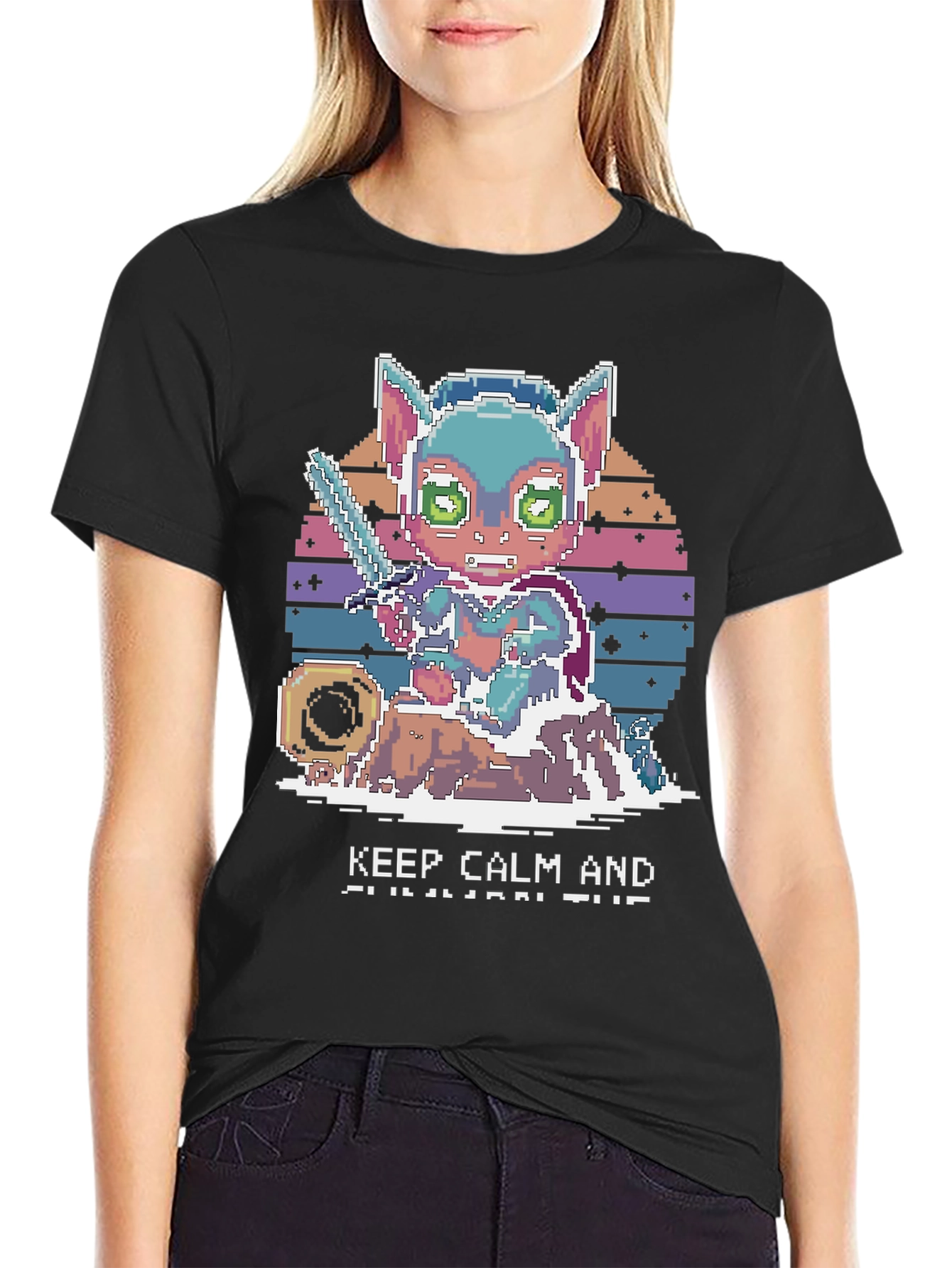 Pixel Art Cat Warrior T-Shirt
