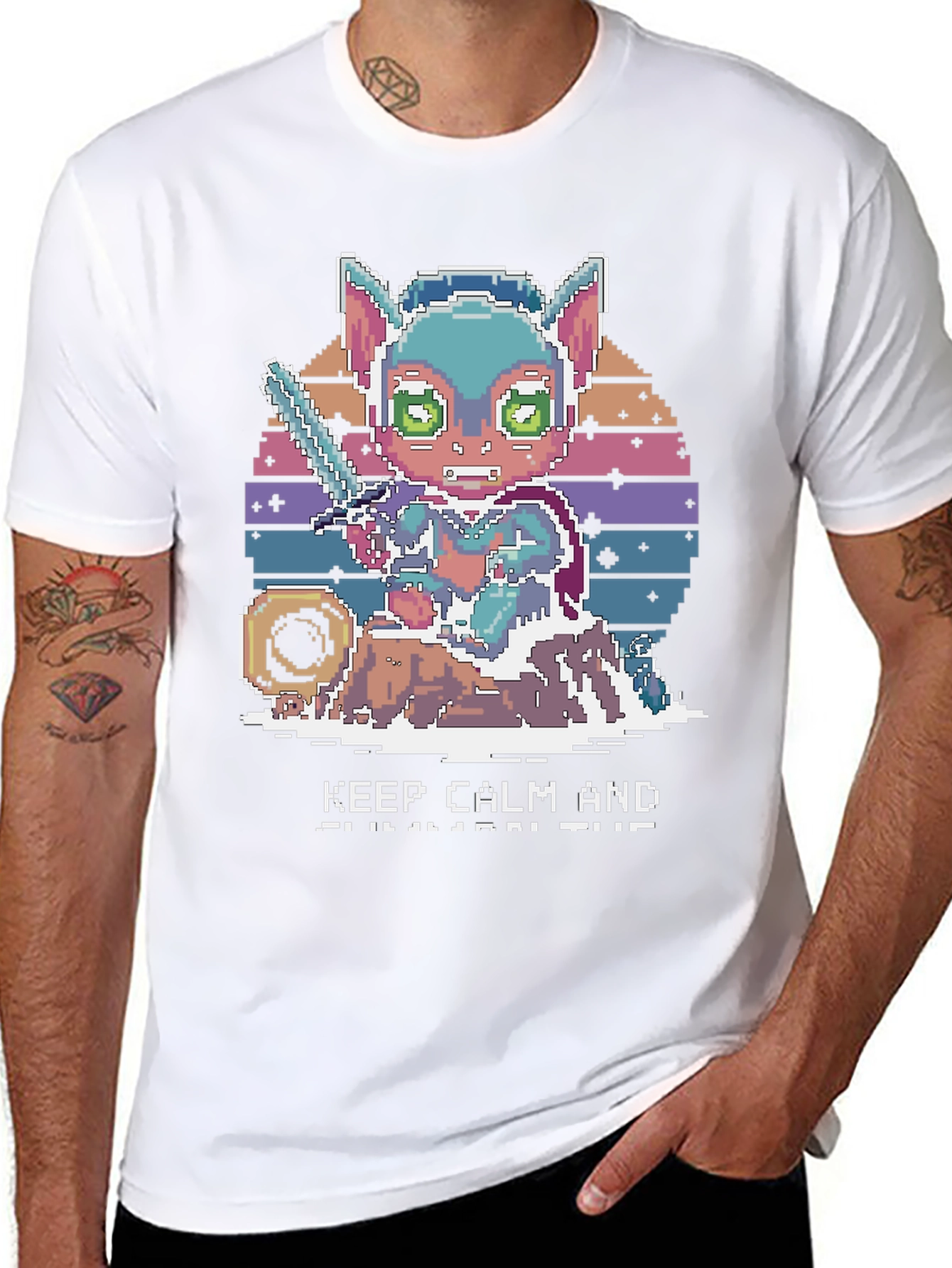 Pixel Art Cat Warrior T-Shirt