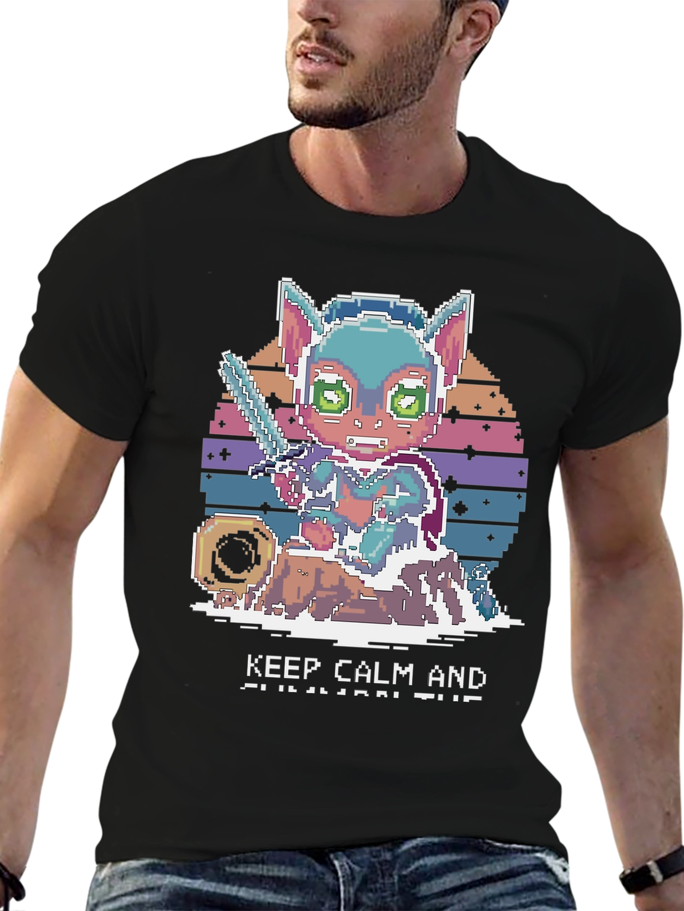Pixel Art Cat Warrior T-Shirt