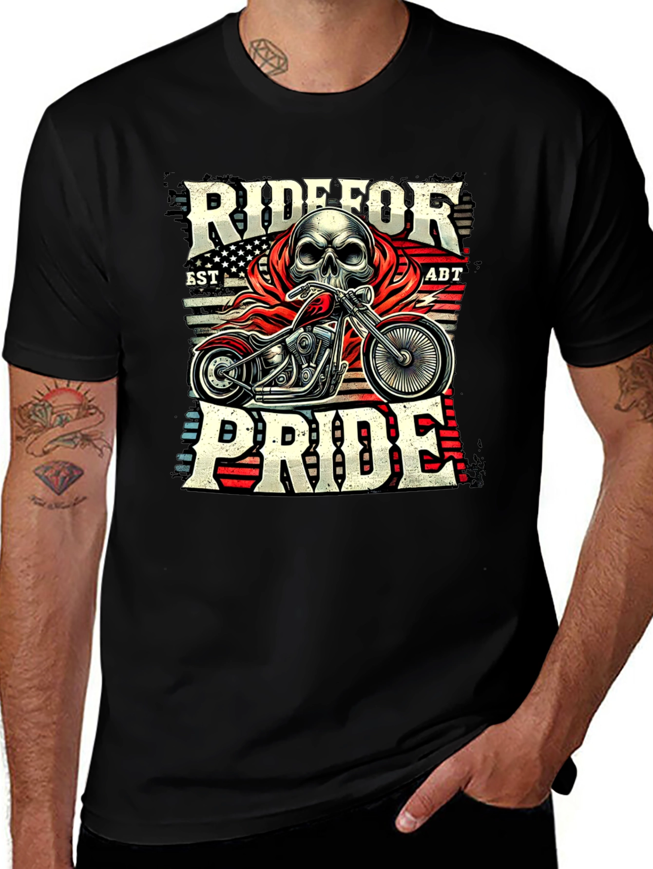 Ride for Pride Skull Motorcycle Graphic T-Shirt