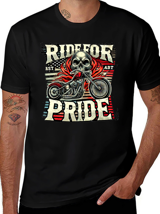 Ride for Pride Skull Motorcycle Graphic T-Shirt