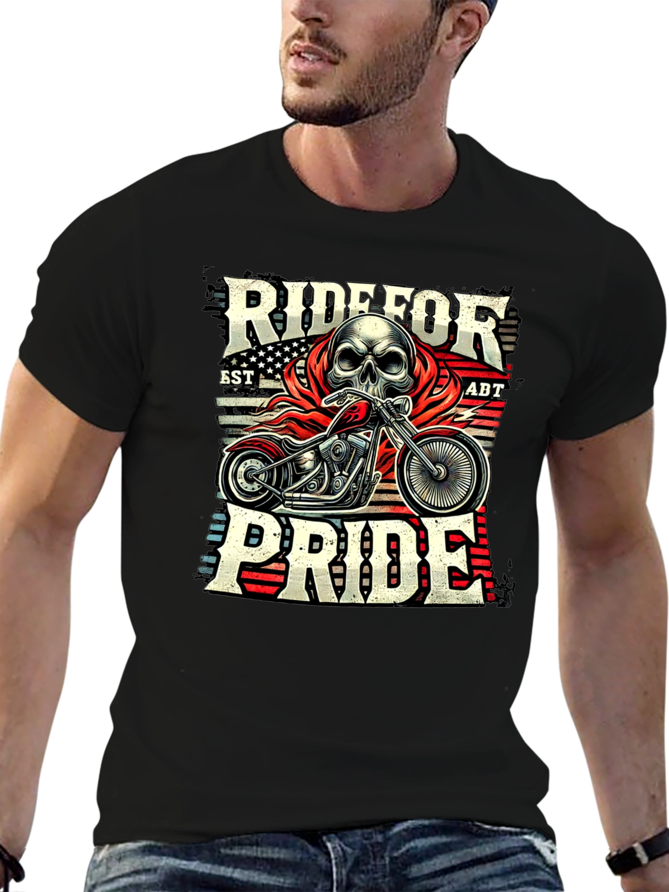 Ride for Pride Skull Motorcycle Graphic T-Shirt