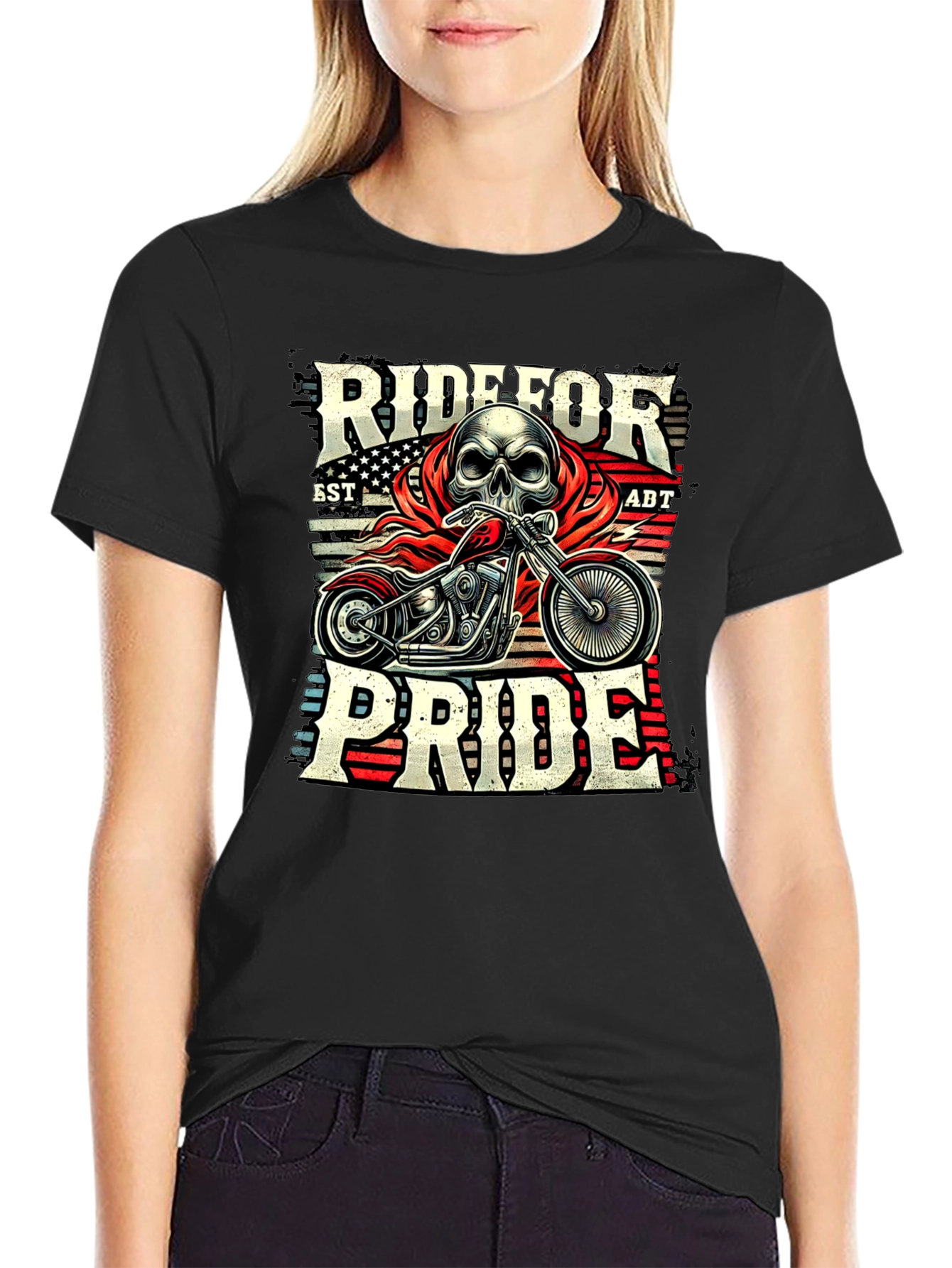 Ride for Pride Skull Motorcycle Graphic T-Shirt