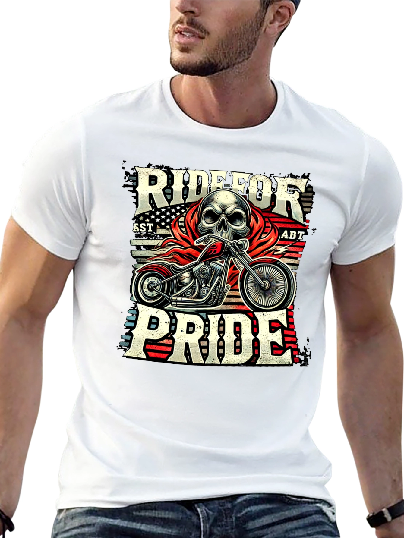Ride for Pride Skull Motorcycle Graphic T-Shirt