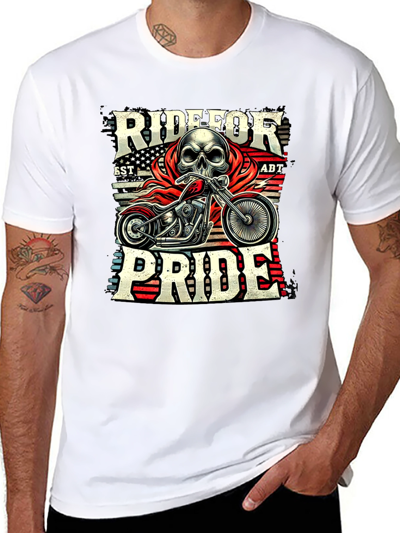 Ride for Pride Skull Motorcycle Graphic T-Shirt