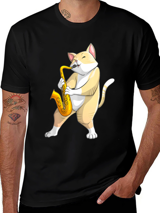 Cat Saxophone T-Shirt - Musical Animal Tee