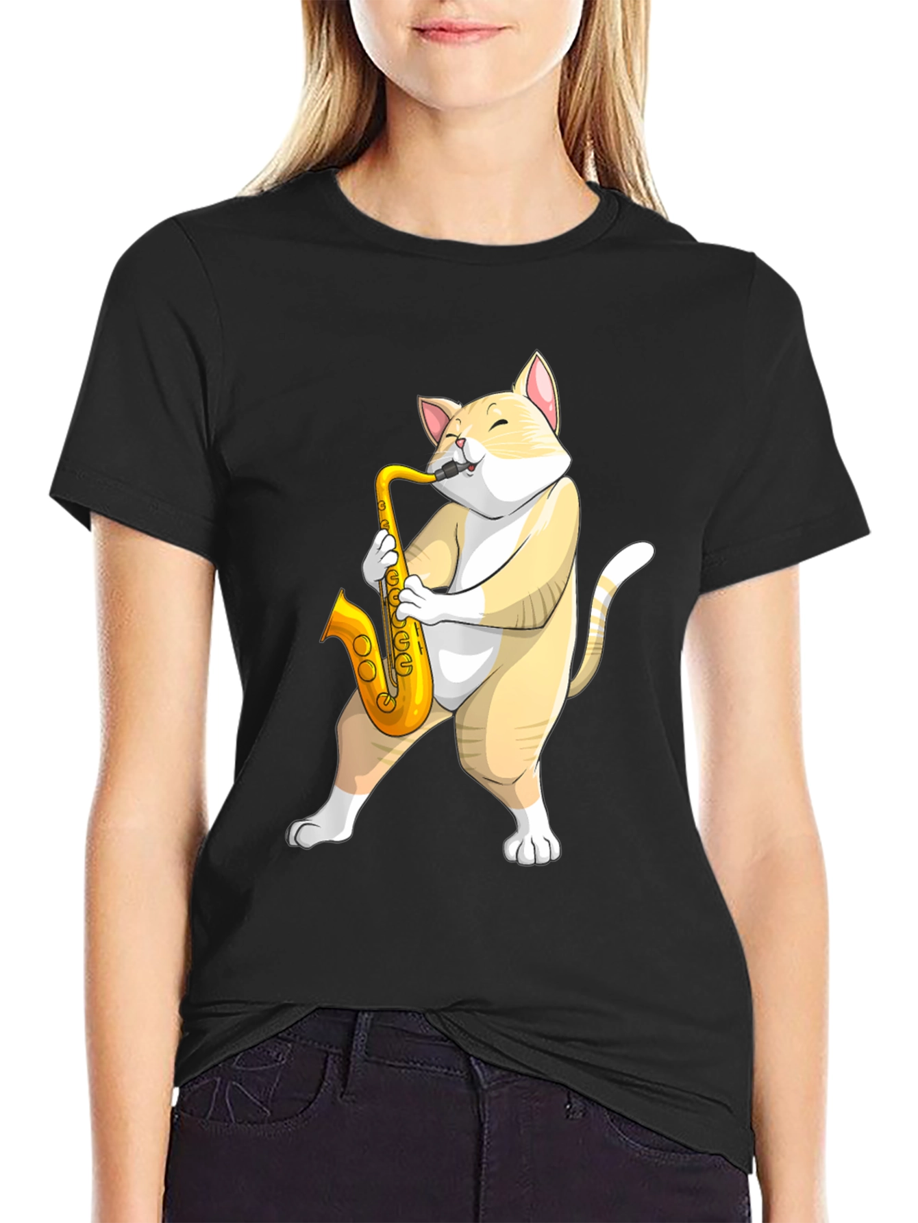 Cat Saxophone T-Shirt - Musical Animal Tee
