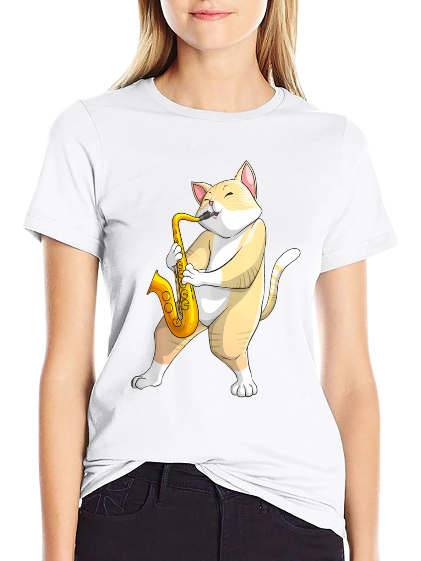 Cat Saxophone T-Shirt - Musical Animal Tee
