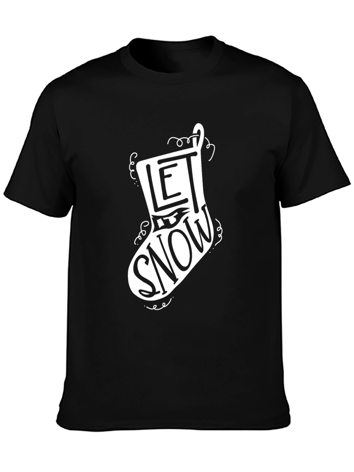 Let it Snow Christmas Stocking Graphic Tee - Black