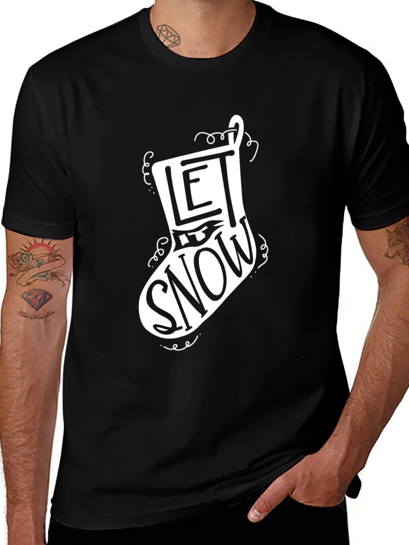 Let it Snow Christmas Stocking Graphic Tee - Black