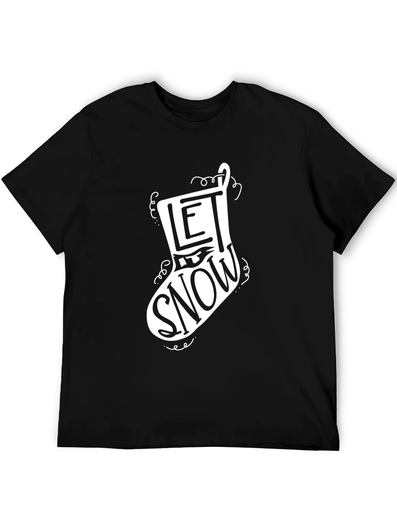 Let it Snow Christmas Stocking Graphic Tee - Black