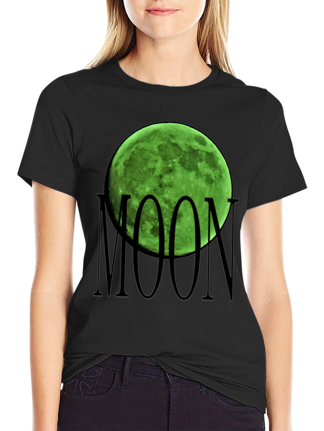 Green Moon Graphic Black T-Shirt