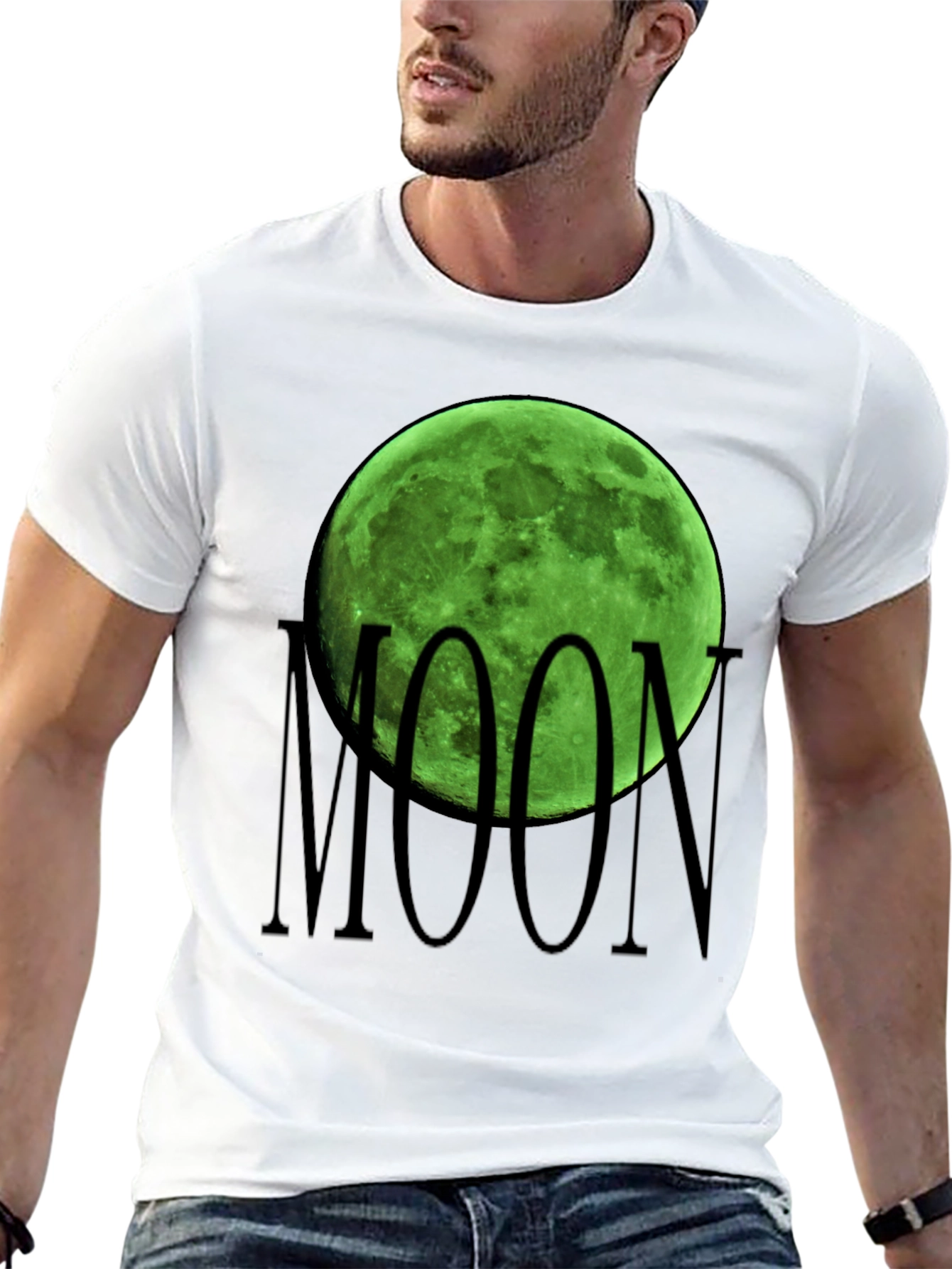 Green Moon Graphic Black T-Shirt