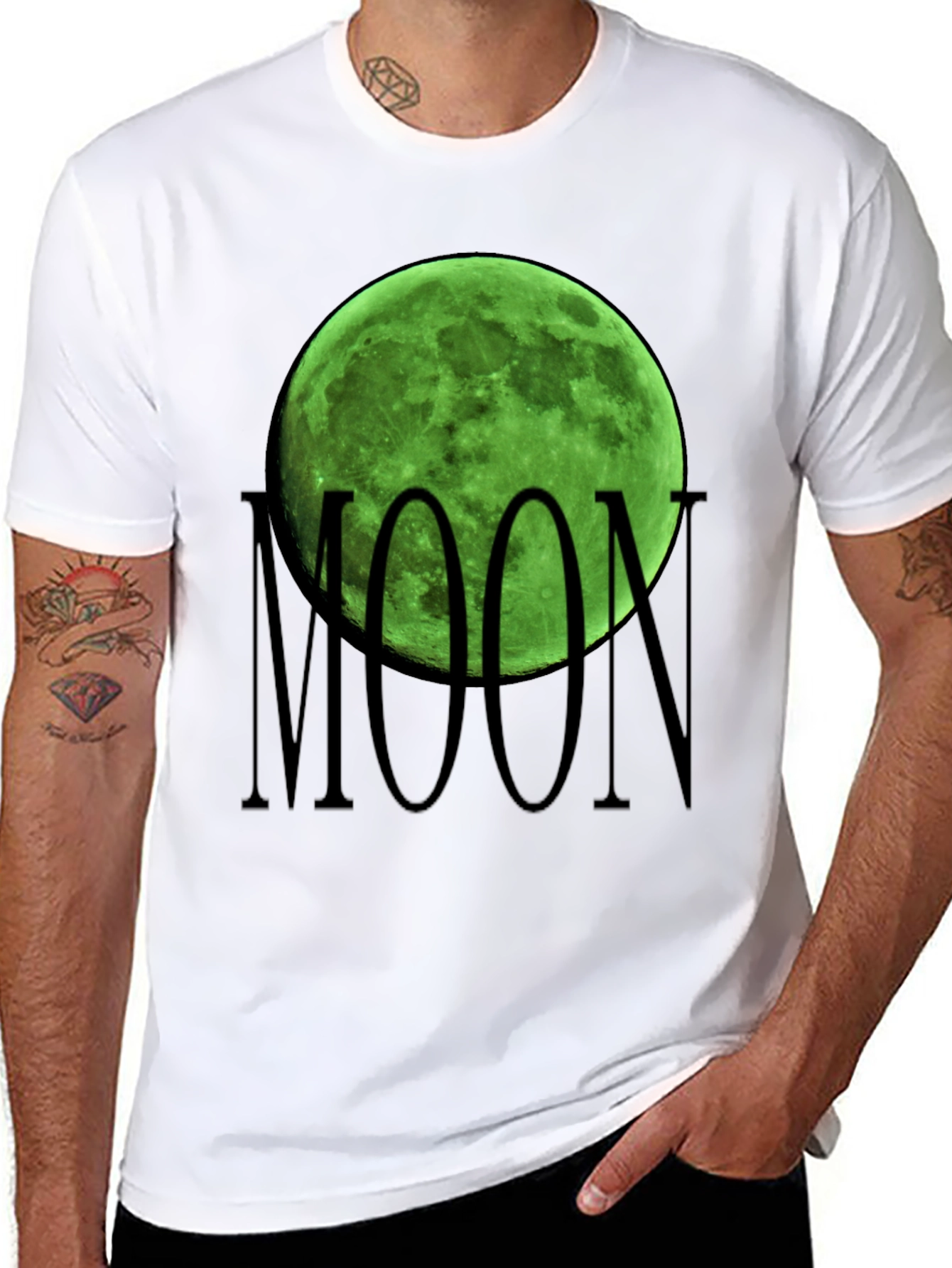 Green Moon Graphic Black T-Shirt