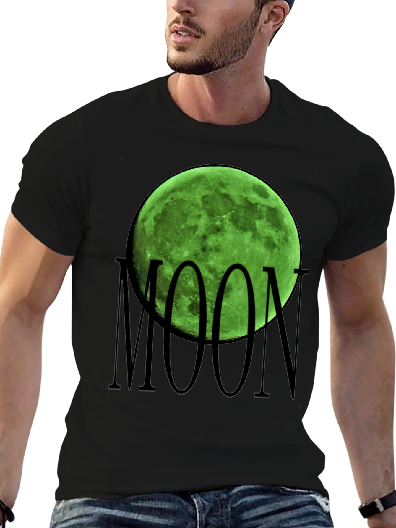 Green Moon Graphic Black T-Shirt