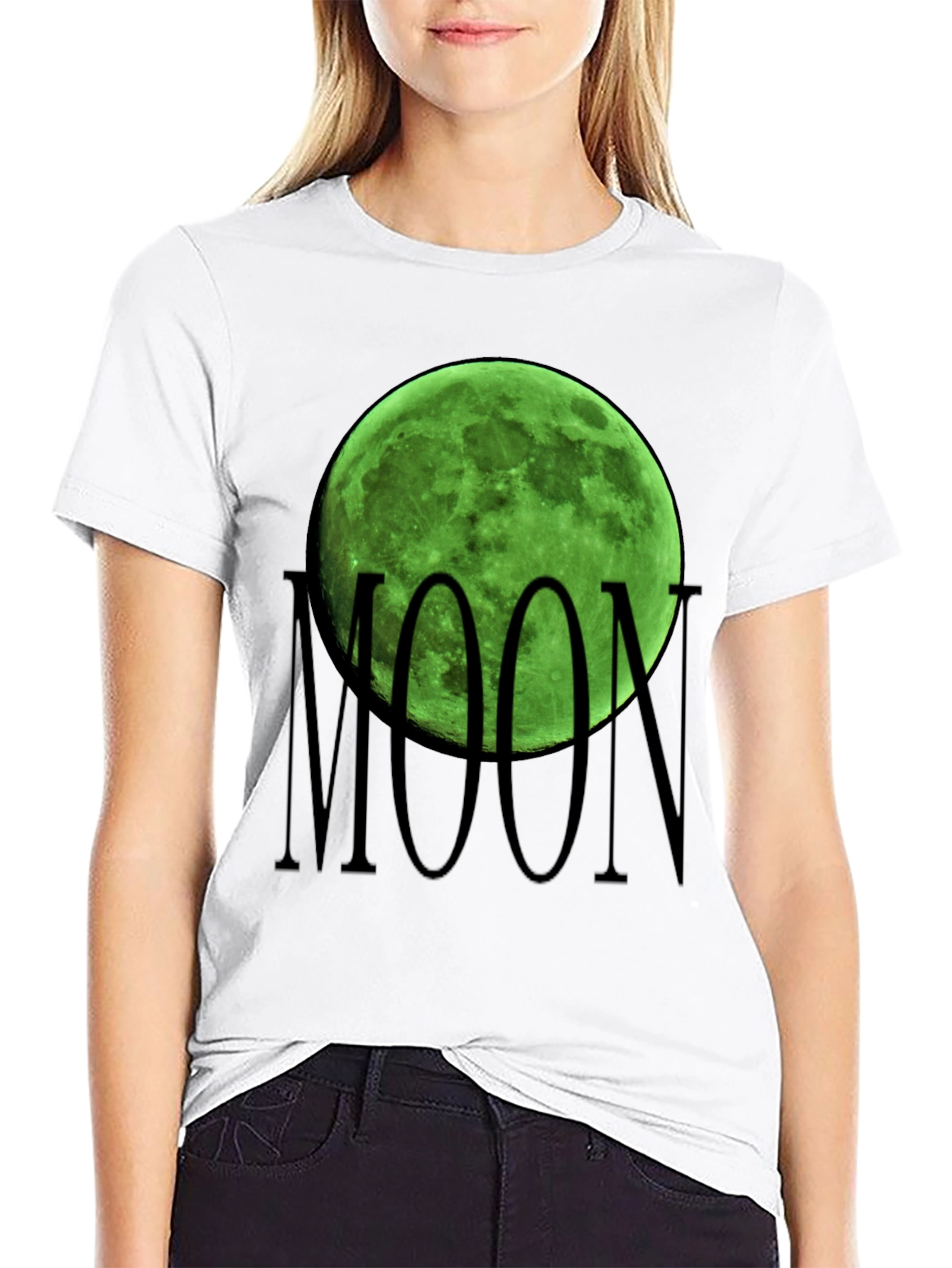 Green Moon Graphic Black T-Shirt