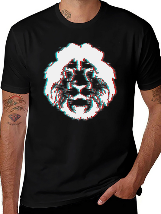 Glitch Lion Graphic Tee - Modern Style