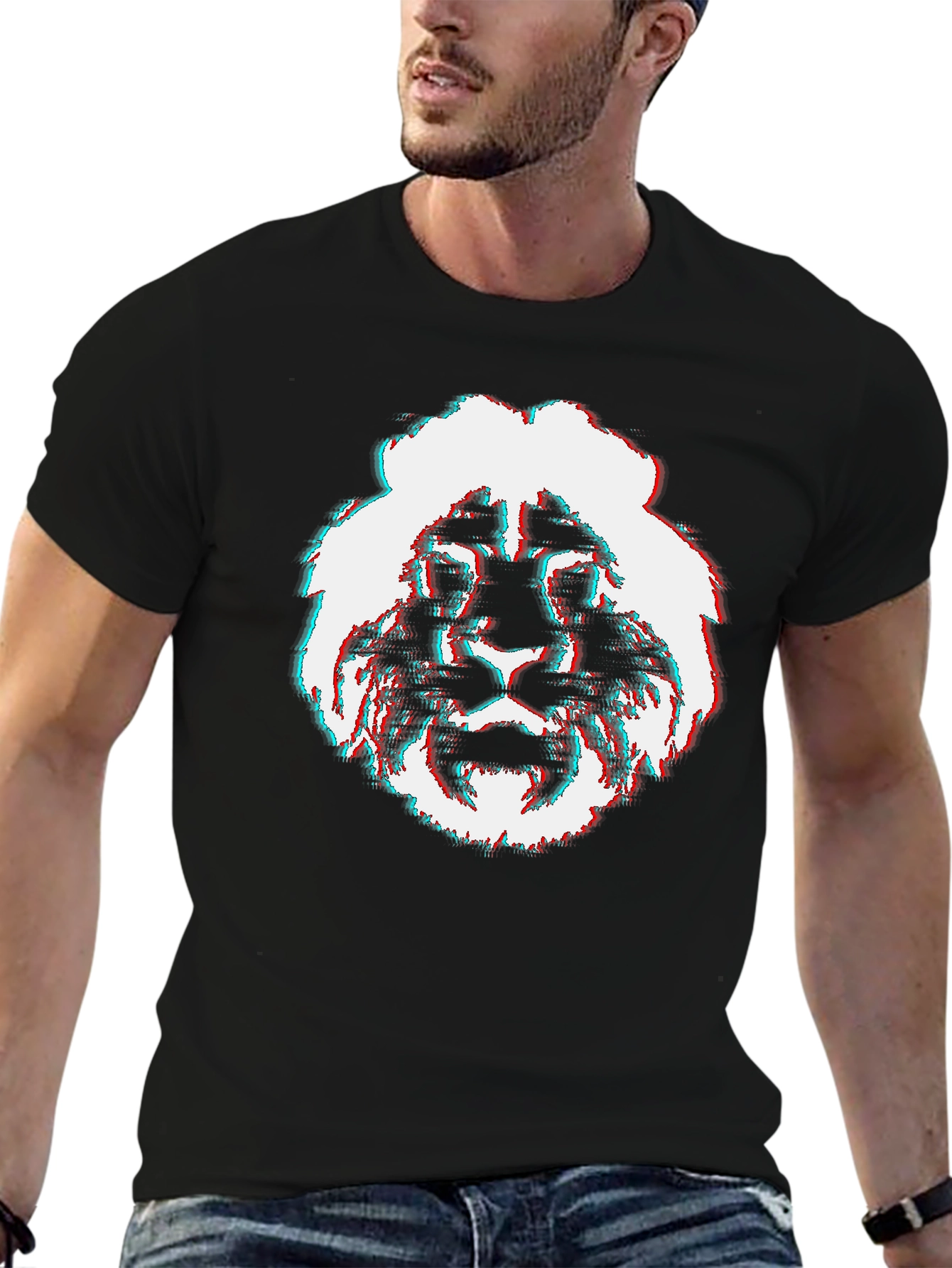 Glitch Lion Graphic Tee - Modern Style