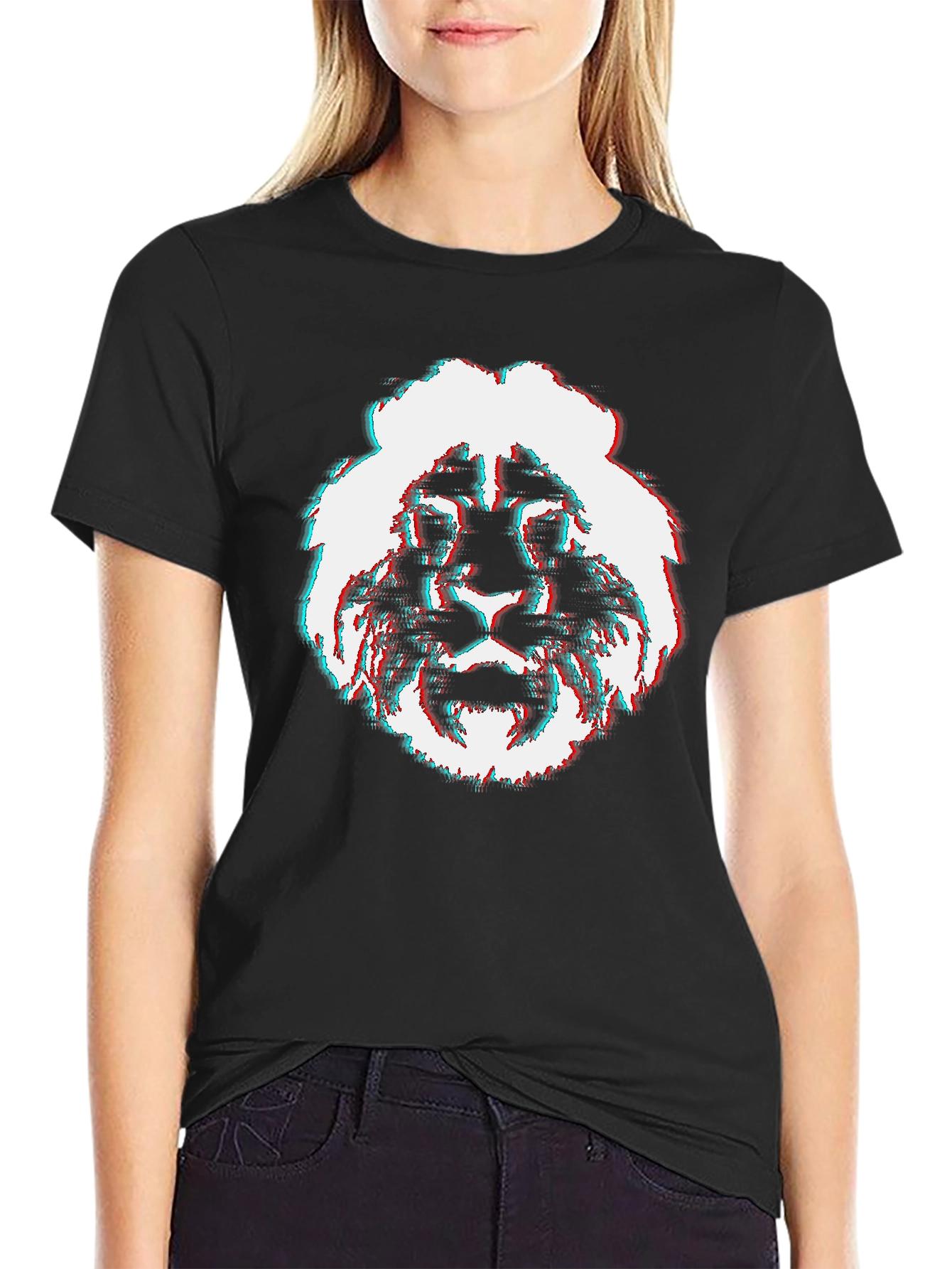Glitch Lion Graphic Tee - Modern Style