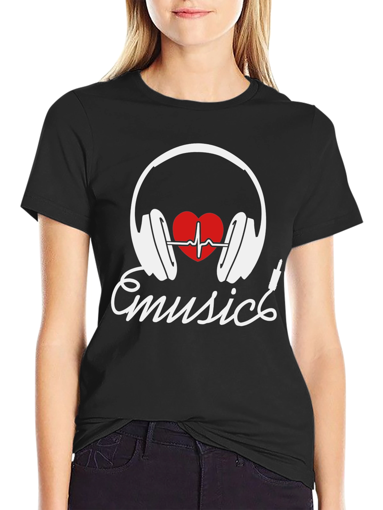 Music Lover T-Shirt - Heartbeat Headphones Design